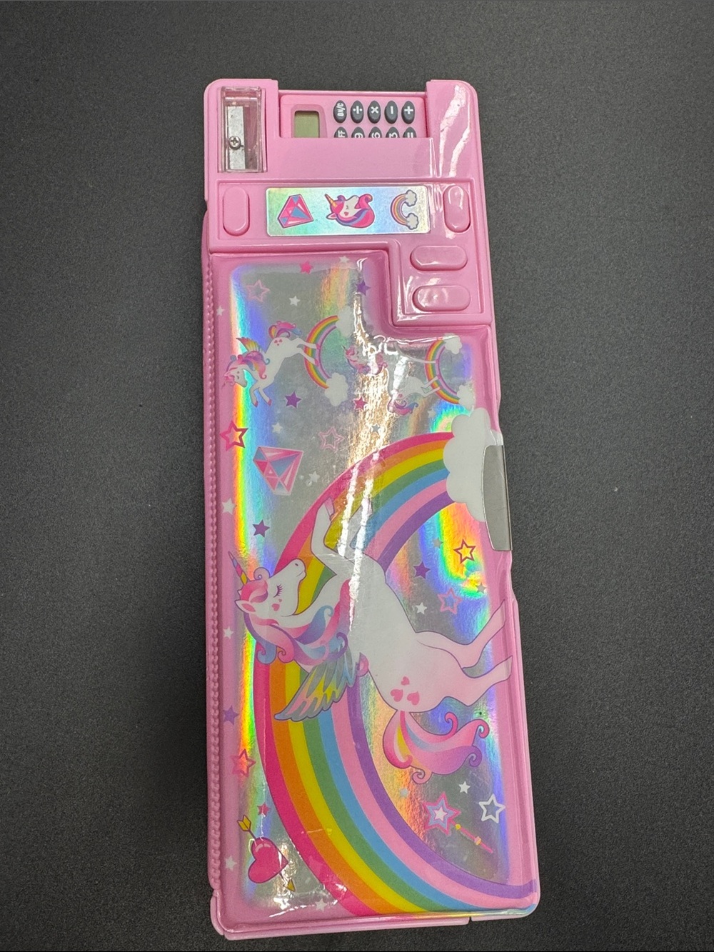 4 button retro style pencil case 2 sided unicorn themed